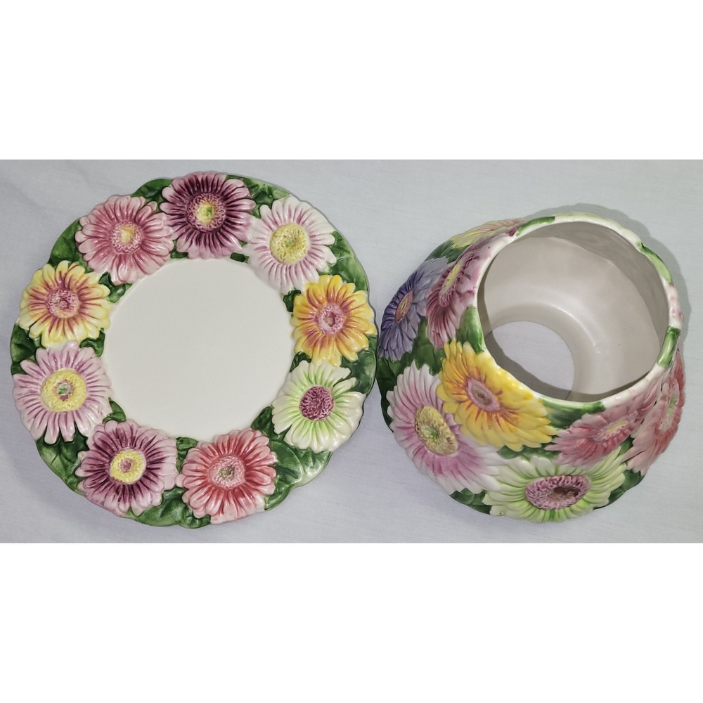 Yankee Candle Gerbera Daisy Jar Shade and Plate Set Floral Flowers Embossed 3D - Picture 10 of 13